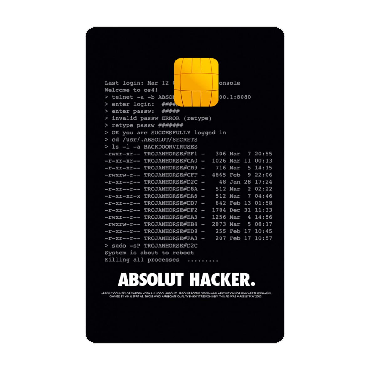 CAPACARD - Película Adesiva Para Cartão - Absolut Hacker