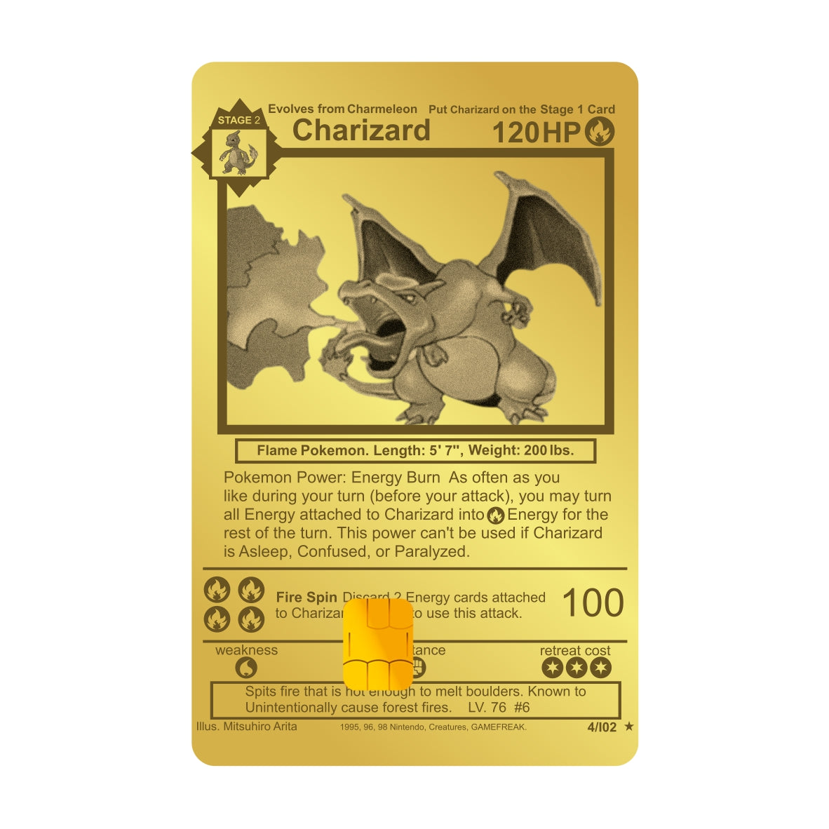 WONDCARD - Cartão De Metal - Charizard Gold
